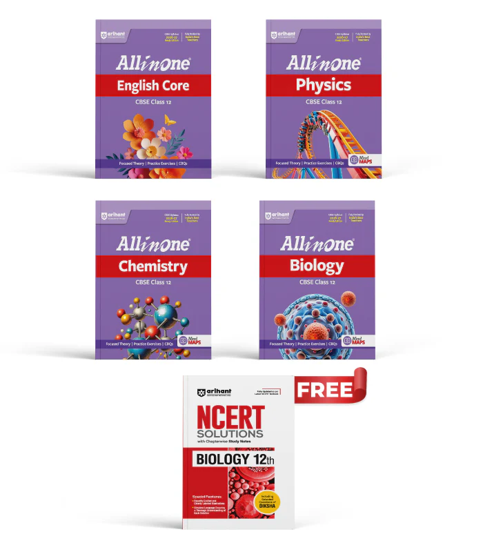 Combo of CBSE All in One Class 12th Exam 2026-2027 | English Core, Physics, Chemistry, Biology | With Free NCERT Solutions Physics 12th @225