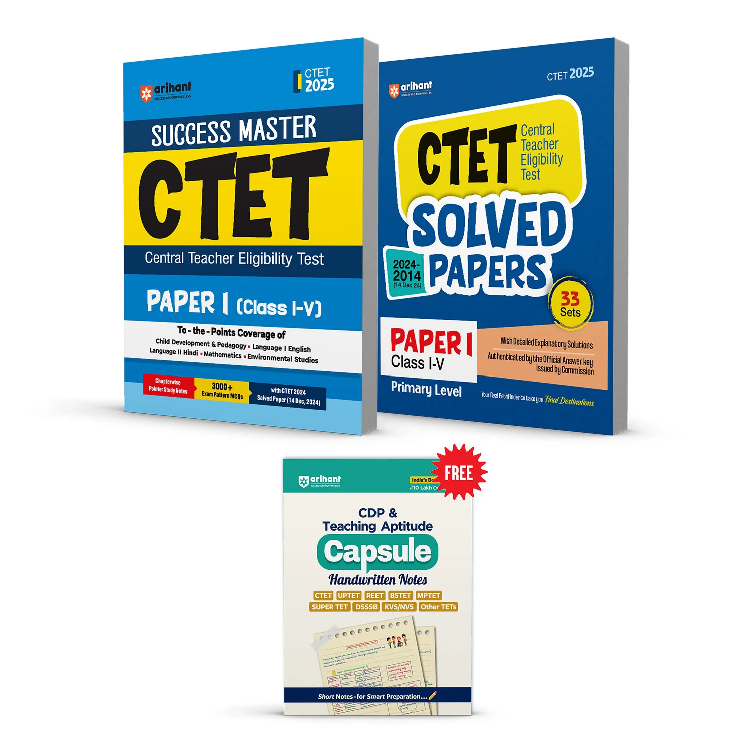 Combo of CTET Class I-V (Paper -1) 2025 | Study Guide & Solved Papers 2024-2014 | With Free Child Development and Pedagogy (CDP) & Teaching Aptitude | English Medium