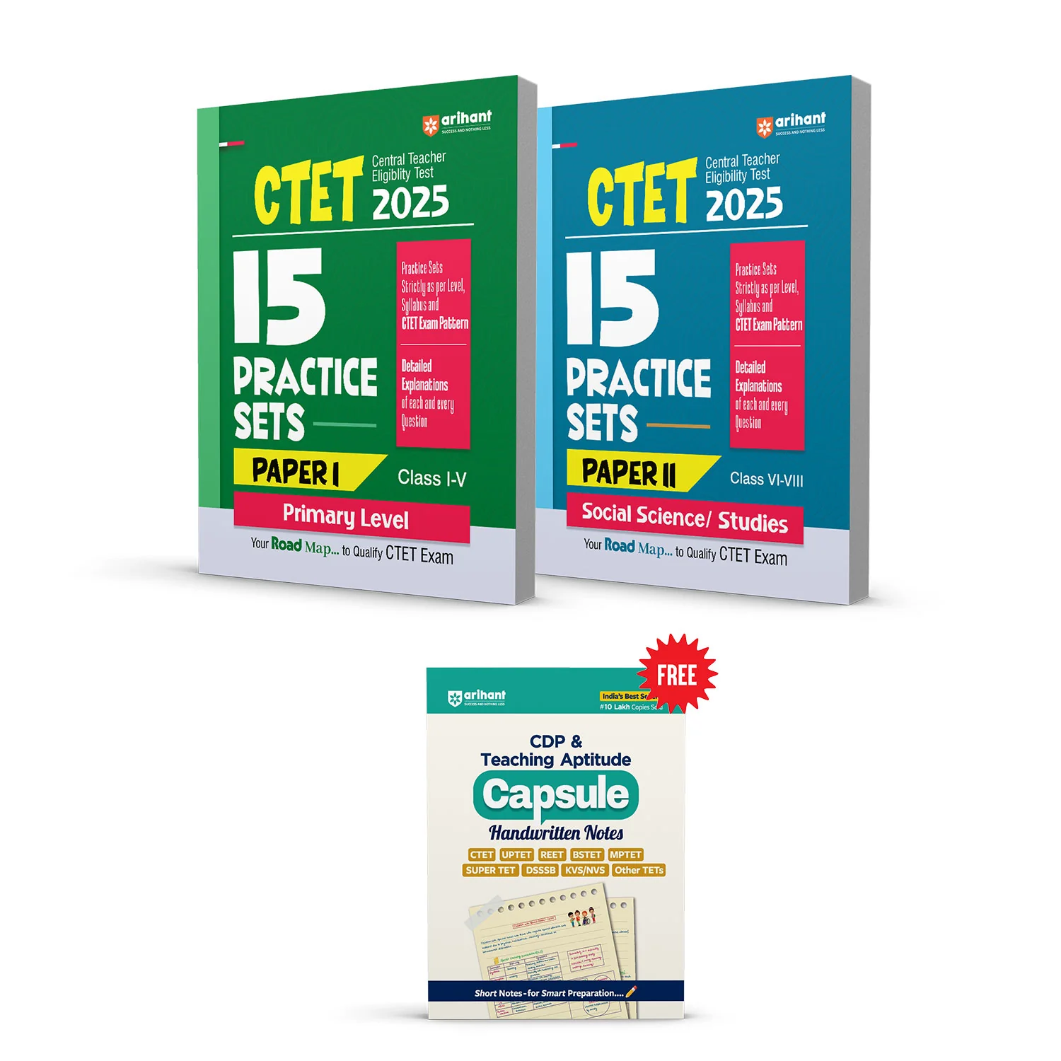 Combo of CTET - Class I - V & VI - VIII (Paper 1 & 2 ) 2025 | 15 Practice Sets | With Free Child Development and Pedagogy (CDP) & Teaching Aptitude | English Medium