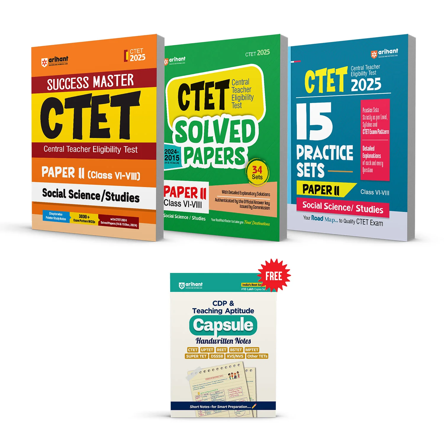 Combo of CTET Social Science / Studies Class VI-VIII (Paper-2) | Study Guide & Solved Papers 2024-2015 & 15 Practice Sets | With Free Child Development and Pedagogy (CDP) & Teaching Aptitude | English Medium
