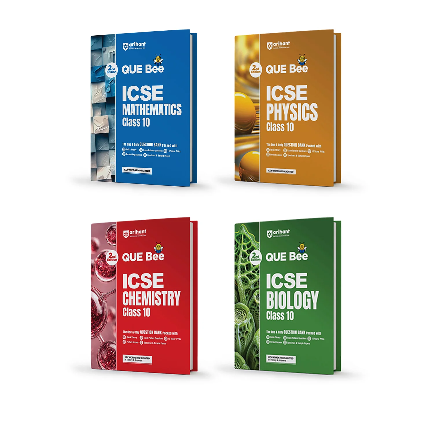 Combo of ICSE QUEE BEE Class 10 Exam 2027 | Physics, Chemistry, Biology & Mathematics | As per Latest ICSE Syllabus | Que Bee 2nd Edition