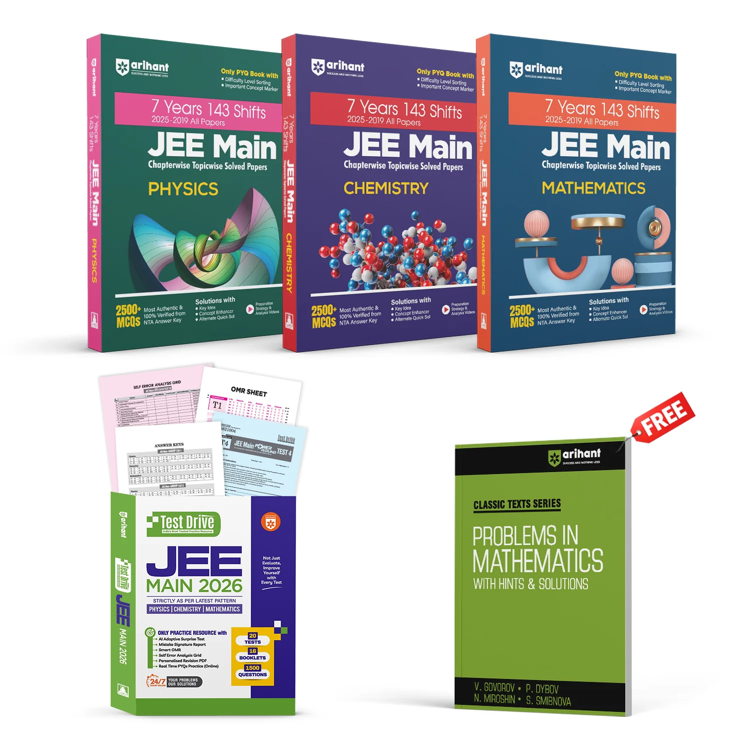 Combo of JEE Main Test Drive + 7 Year Solved Papers (2025-2019) Exam 2026 | Physics, Chemistry & Biology | With Free Classic Text Series Problem in Mathematics | English Medium