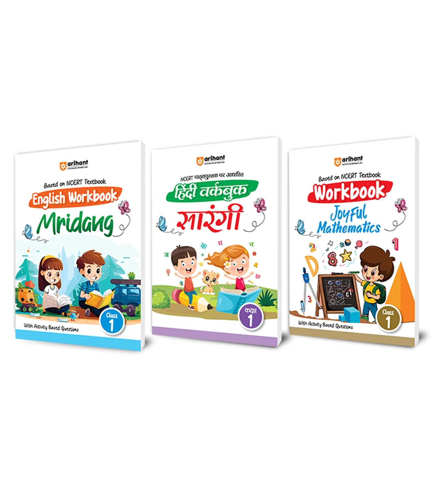 Combo of Workbook class 1st | English (Mridang), Hindi (Sarangi), Joyful Mathematics | Based on NCERT Textbook