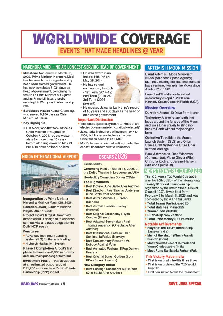 Headlines Current Affairs 2026 | Govt. Jobs Special - 360° Coverage April 2025–April 2026 | UPSC, State PCS, SSC, NDA/CDS, Railway & Police Exams | Exam Pattern Oneliners & Infographic with 10 Mock Tests - Image 6