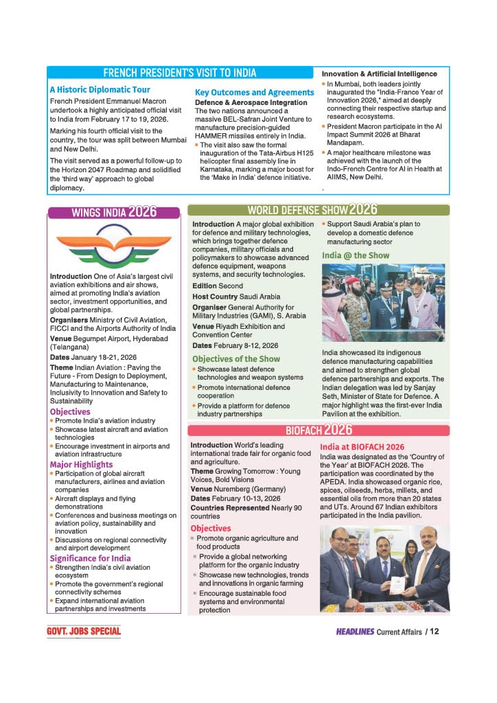 Headlines Current Affairs 2026 | Govt. Jobs Special - 360° Coverage April 2025–April 2026 | UPSC, State PCS, SSC, NDA/CDS, Railway & Police Exams | Exam Pattern Oneliners & Infographic with 10 Mock Tests - Image 7