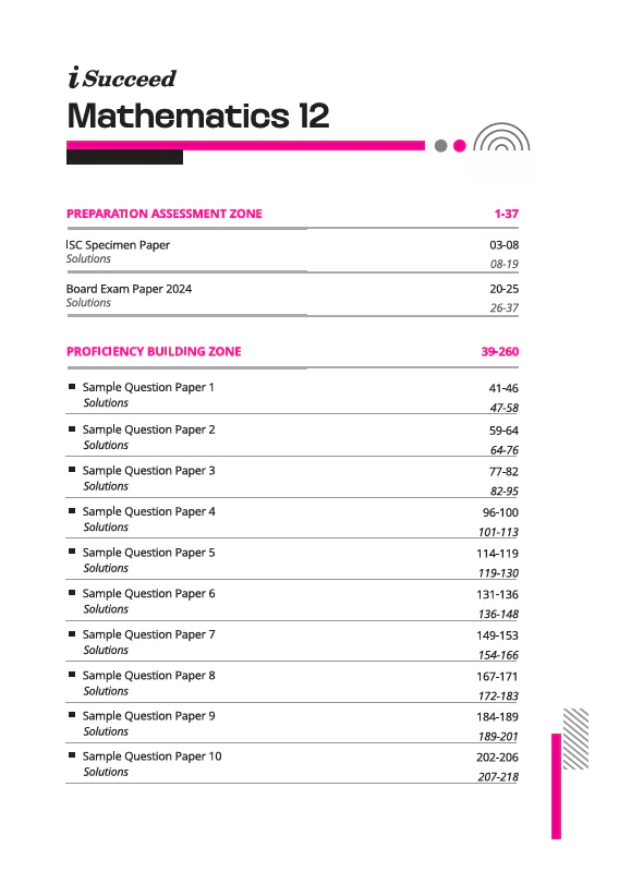 i-Succeed ISC 2026 – Mathematics Class 12 | 15 Sample Question Papers | Based on Latest ISC Syllabus | Includes Solved Specimen Paper, 2025 Board Paper & Council-style Answers - Image 3
