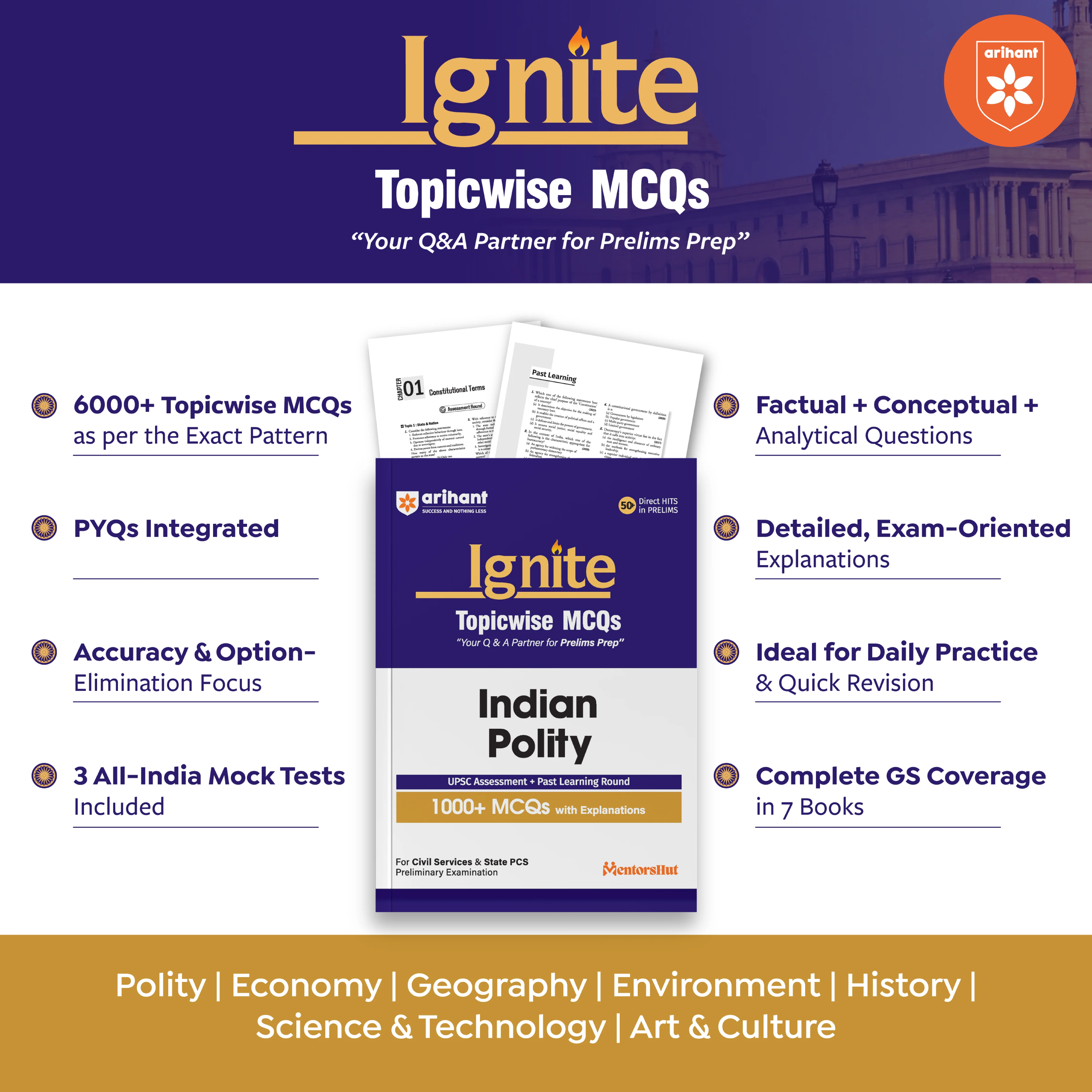 Ignite Topicwise MCQs - Indian History for UPSC & State PCS Prelims | 1000+ MCQs with Explanations | UPSC Assessment + Past Learning Round | 50+ Direct Hits in Prelims - Image 2