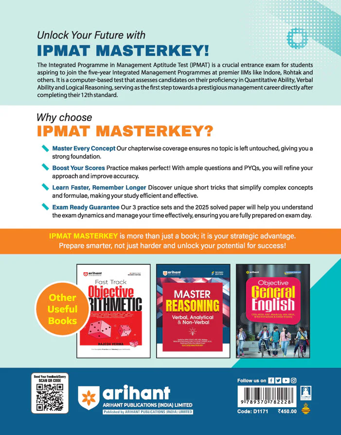 IPMAT 2026 | Masterkey for IIM Integrated Programme Aptitude Test | Complete Coverage of Syllabus, Chapterwise Theory & MCQs, Latest Pattern Practice sets & IPMT Solved Paper 2025 - Image 2