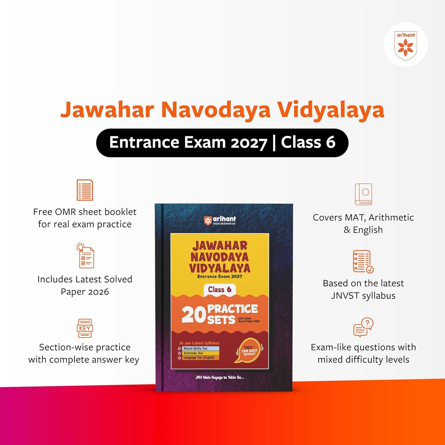 Jawahar Navodaya Vidyalaya Class 6 Entrance Exam 2027 | 20 Practice Sets with Latest Solved Paper 2026 | Mental Ability, Arithmetic & English | Free OMR Sheet Booklet | English Medium - Image 2