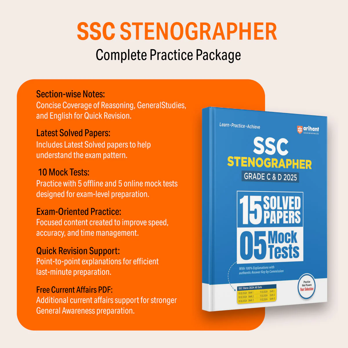 SSC Stenographer (Grade C & D) Exam 2026 | Sectionwise Notes (Reasoning, GS, English) | 10 Solved Papers (2024–2025) | 10 Mock Tests (5 Offline + 5 Online) | Latest Current Affairs | Hindi Medium - Image 3