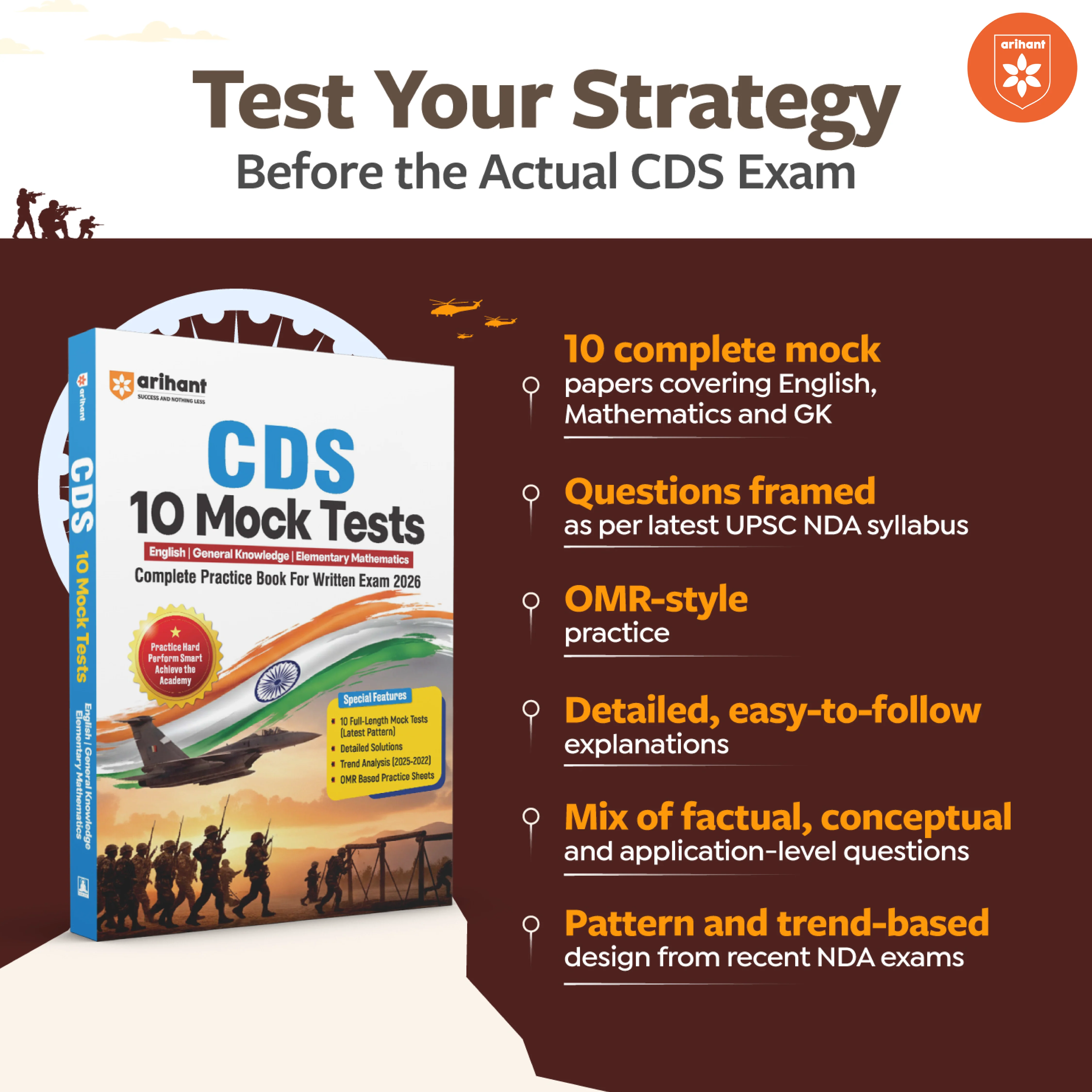 UPSC CDS 2026 – 10 Mock Tests | Complete Practice Book for English, General Knowledge & Elementary Mathematics | Latest Pattern, Detailed Solutions, Trend Analysis (2025–2022) & OMR Sheets - Image 2