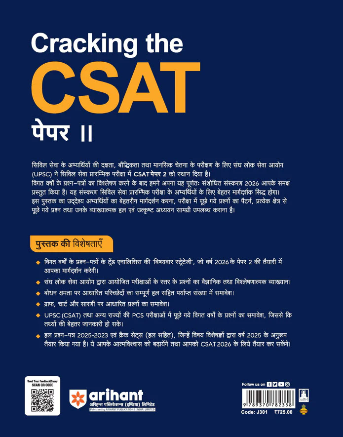 UPSC IAS Pre Exam Cracking the CSAT (Paper-2) 2026 |Solved Papers (2025-23) & 5 Crack Test Based on Latest Pattern | Hindi Medium - Image 2